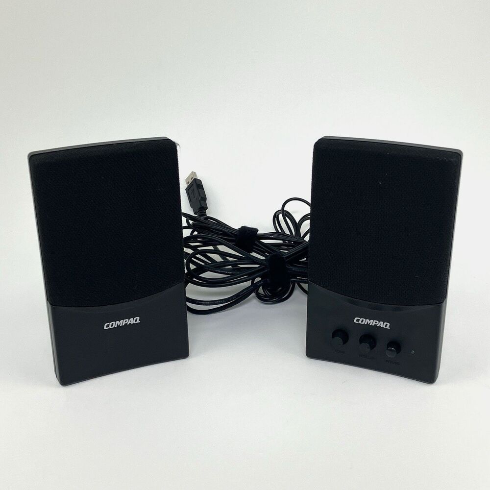 Compaq FLC Presario USB Computer Wired Speaker System Black | Tested & Works Wel